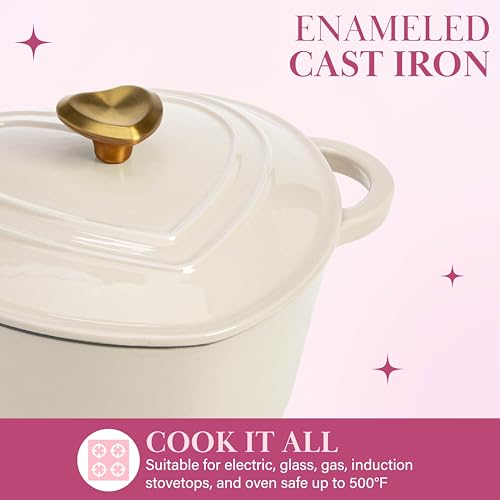 Enameled Cast Iron Dutch Oven Pot with Lid (Cream / 2-Quart)