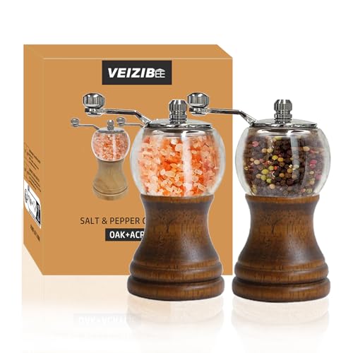 Manual Pepper Mills Wooden Salt Pepper Grinder Set Kitchen Utensils Gadget (Walnut color 2pcs-5in)