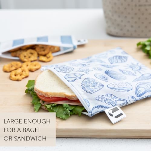 Roamio Reusable Sandwich and Snack Bags (Blue Stripe & Shells)