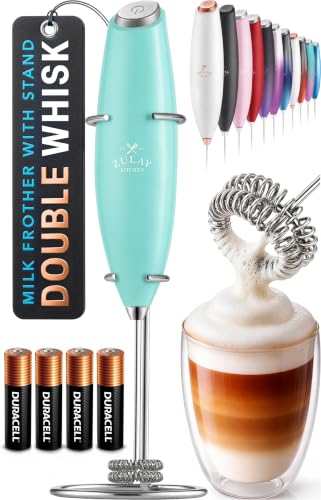 Powerful Milk Frother Wand With Duracell Batteries (Spearmint / Double Whisk + Batteries)