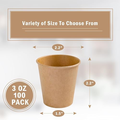 100 Count 3 oz Kraft Paper Cups (Kraft-3oz-100pack)