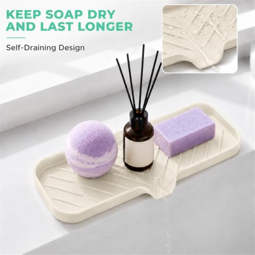 Silicone Soap Dish with Drain Spout (Tapioca / L(12"×4"))