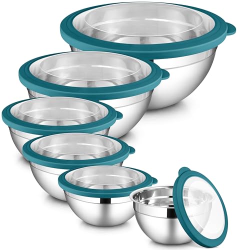 6 PCS Stainless Steel Mixing Bowls with Visible Lid for Food Storage (12 Count)