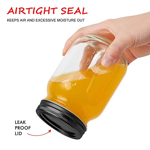16 oz Glass Jars With Lids (16oz - Black Lid)