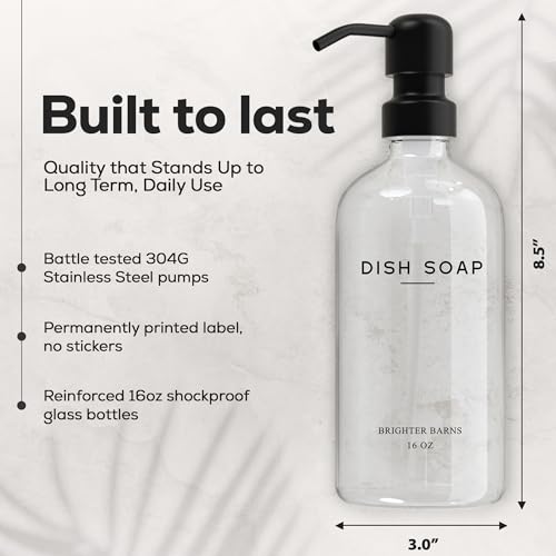 Clear Glass Hand and Dish Soap Dispenser Set by Brighter Barns (Clear Hd)
