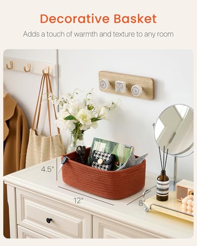 Small Woven Storage Basket for Organizing (Rust Red / 12"L x 8"W x 4.5"H)