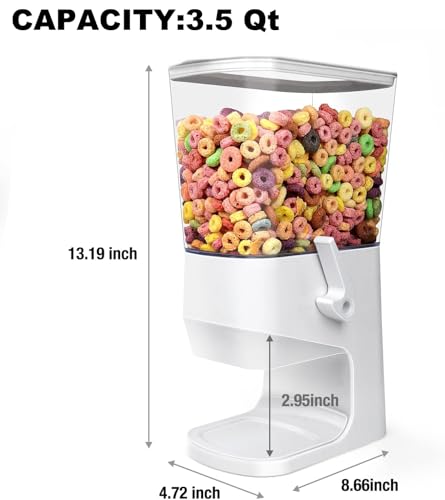Cereal Dispenser Countertop Wath Bowls and Spoons（1pcs White） (3.5Qt & White & 1pack)