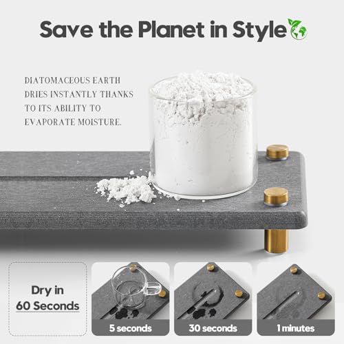 Kitchen Sink Caddy Water Absorbing Stone Drying Tray (10"x 4" - Dark Gray - Gold)