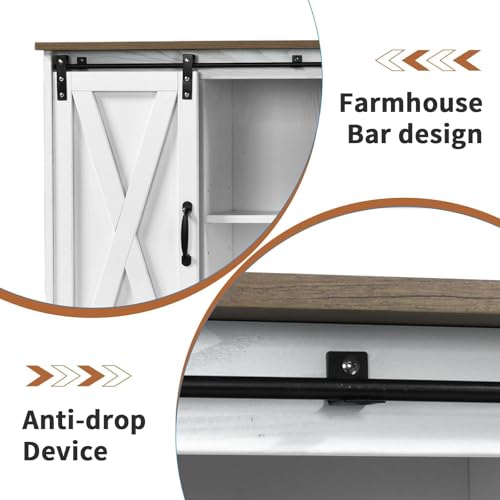 Coffee Bar Cabinet with Sliding Barn Doors (White)