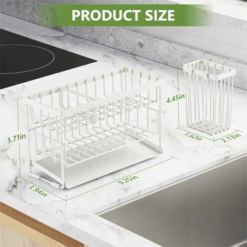 White 2 Tier Kitchen Sink Caddy Organzier Rack with Flexible Dish Brush Holder (White / Medium)