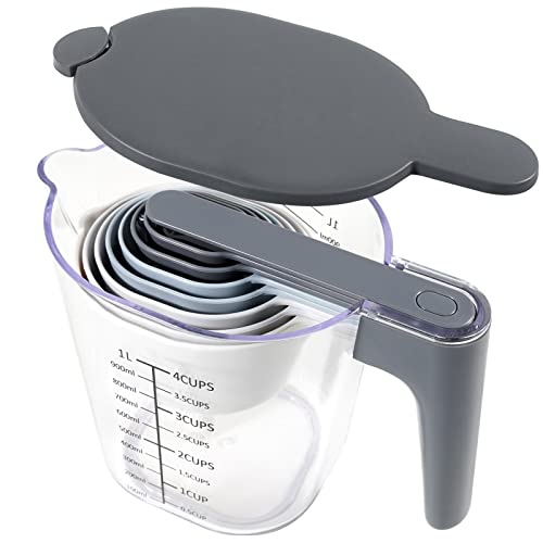 Stackable 10 Piece Measuring Cups and Spoons Set with Lids