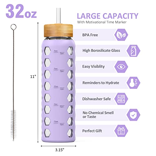 Glass Water Bottle (Purple / 32 Ounces)