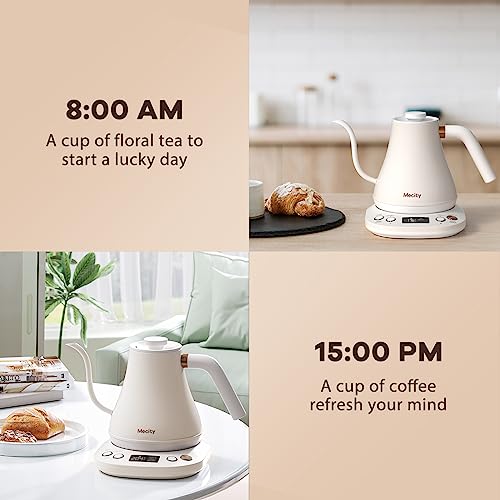 Electric Gooseneck Kettle With Keep Warm Function & LCD Display Automatic Shut Off Coffee Kettle Temperature Control Pour Over Kettle 1200 Watt (Milk White)