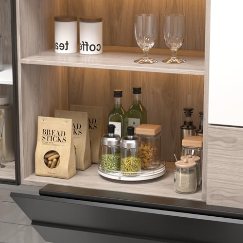 9 Inch Oak Lazy Susan Spice Organizer with Silver Metal Rail (Sliver White / 9)