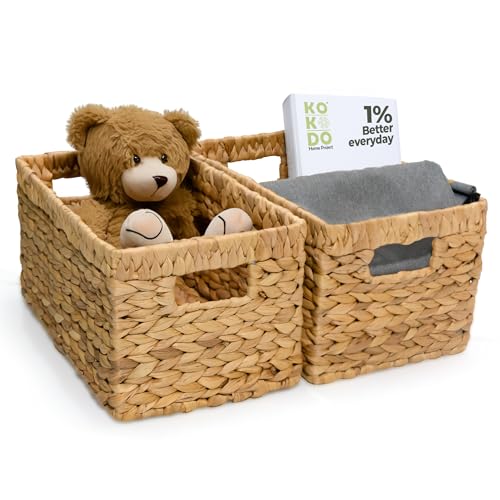 KOKODO Wicker Storage Basket Set of 2 (Natural / Medium Set 2 12.5"Lx7.5"W)
