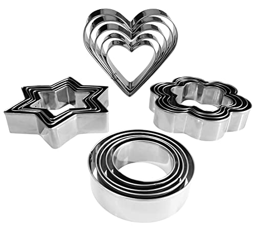 Metal Cookie Cutters Set (20 Round Heart Flower Star Cookie Cutters)