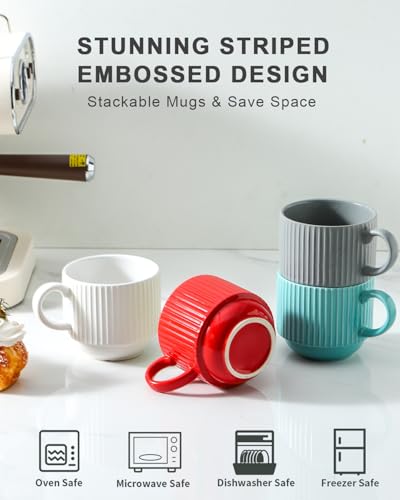 Ceramic Coffee Mug Set of 4 with Rack (Mix-Color3 / 15 Ounces)