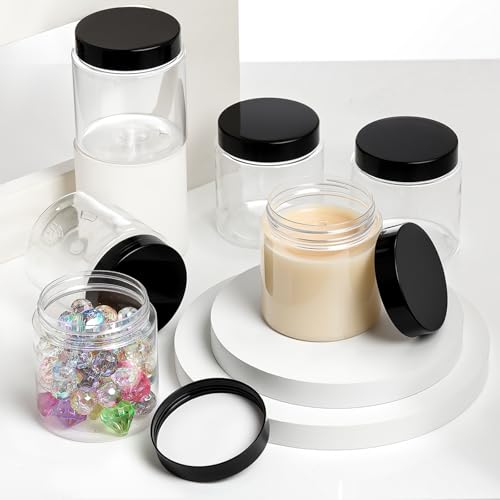 6 Pack 16 oz Plastic Jars Containers with Lids Wide (6 Count)