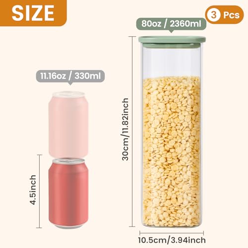 Glass Storage Jars with Lids (Square Green 3 Pcs)