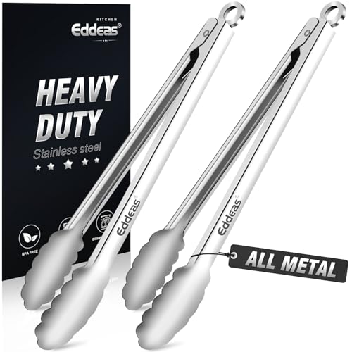 2 PCS 12 Inch Tongs for Cooking Heavy Duty All Metal Kitchen Tongs (2 Count)