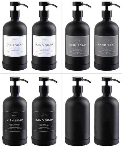 Hand and Dish Soap Dispenser for Kitchen and Bathroom (Matte Black Bottle / Black Pump)