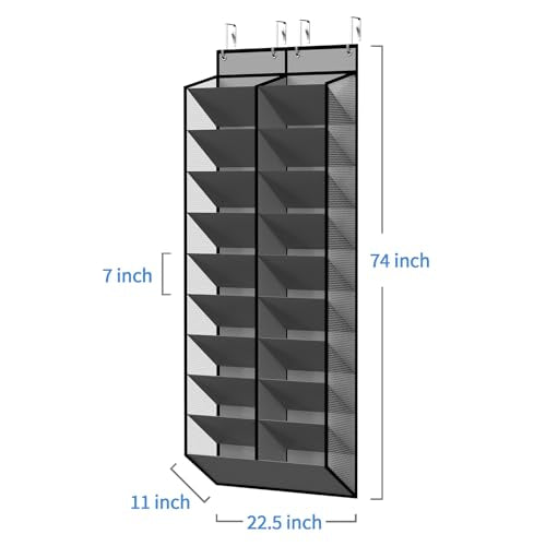 20 30 Pairs Grey Over the Door Shoe Organizer (Grey-1 Pack of 20 Pockets)