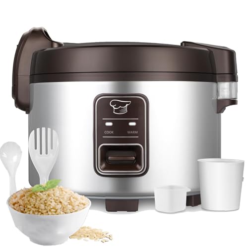 15.8QT Large Commercial rice cooker & warmer 84 cups cooked rice (Silver & Black / 84 Cups Cooked - Rice Warmer)