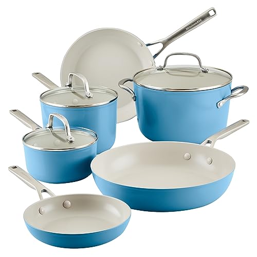 Hard Anodized Ceramic Nonstick Cookware Pots and Pans Set (Blue Velvet / Cookware Set (9 Piece - Non Induction))