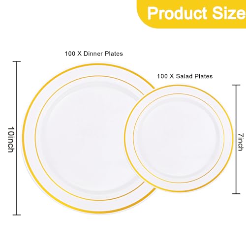 200 Pcs Gold Plastic Plates (Gold / 200 Pcs)