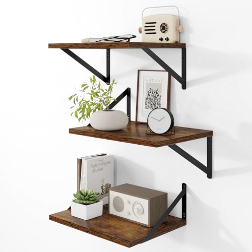 16W x 12D Deep Floating Shelves Set of 3 Rustic Brown (Rustic Brown With Black Metal Bracket / 16wx12dx5.8h)