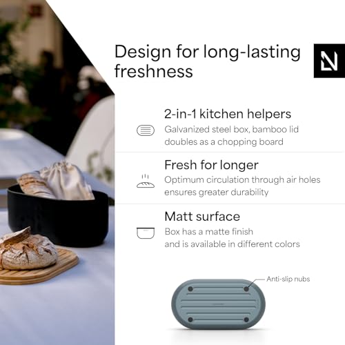Stainless Steel Bread Box with Cutting Board (Stone Blue)