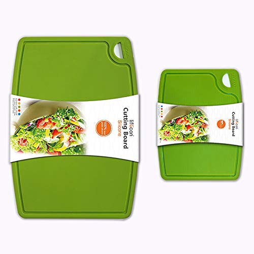 Thick Silicone Cutting Boards for Kitchen Silicone Chopping Boards (9.1"L x 7.1"W & 14.6"L x 10.4"W / Green)