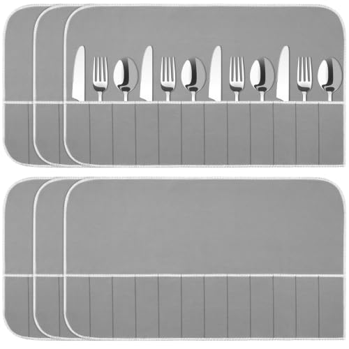 6 Pcs Anti Tarnish Silverware Storage Bags Felt (12 Slots / Gray)
