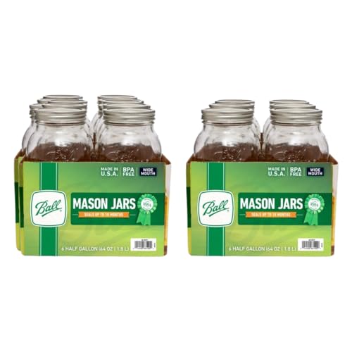 Wide Mouth Half Gallon 64 Oz Jars with Lids and Bands (Half Gallon / 64 Ounce (Pack of 12))