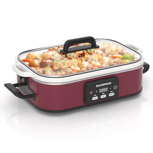 4 Quart Casserole Programmable Slow Cooker with Ceramic Baking Dish (Red)