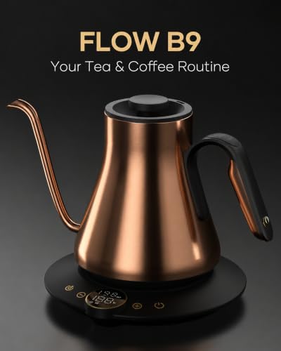 FLOW B9 Gooseneck Electric Kettle ±1°F Temperature Control (Bright Bronze)