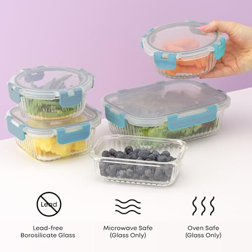 24pc Borosilicate Glass Storage Containers with Lids (Blue)