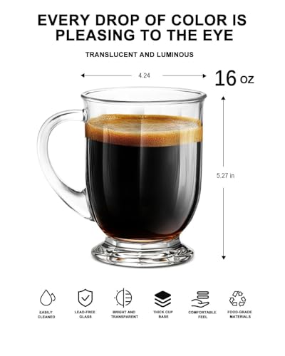 Clear Glass Coffee Mugs Set of 4 (Clear Striped)