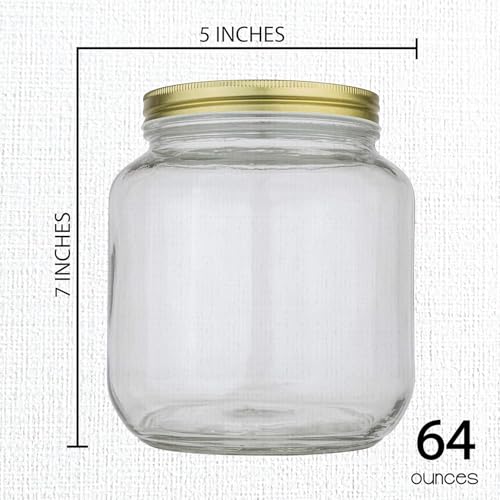 Half Gallon Mason Jar Wide Mouth with Airtight Metal Lid (Gold Lid)