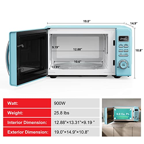 GLCMKZ09BER09 Retro Countertop Microwave Oven with Auto Cook & Reheat (Blue / .9 cu ft / Modern)