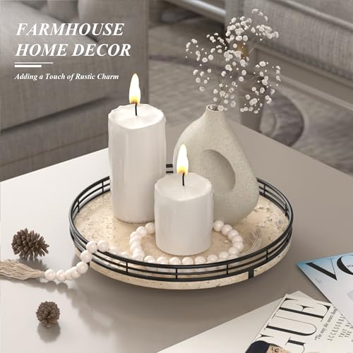 10 Inch Italian Travertine Lazy Susan with Black Metal Frame (Light Yellow & Black / 10 inches)