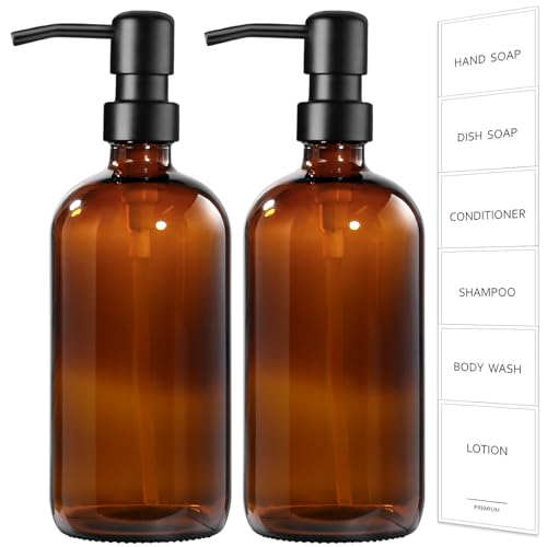 Amber Glass Soap Dispenser (Amber Bottle + Black Pump / 2 Pack)