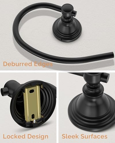 Black Towel Ring Wall Mounted for Bathroom (Matte Black)