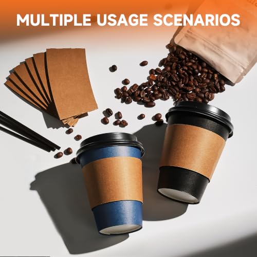 100 Pack 12 oz Disposable Coffee Cups with Lids and Sleeves (Black/Blue / 12oz)
