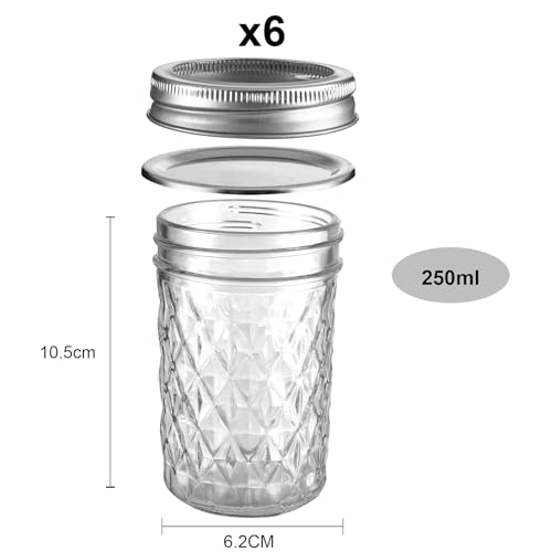 8oz 250ml Glass Mason Jars 6 Pack (8 oz)