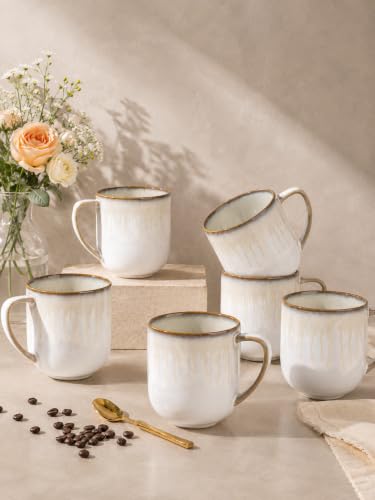 12OZ Ceramic Coffee Mugs Set of 6 (reactive glaze-Dusk Snow Amber / set of 6)