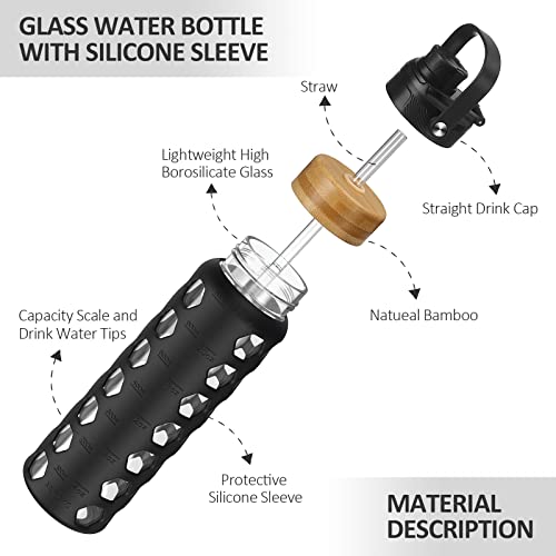 24oz Glass Water Bottle (Black / 24 Ounces)