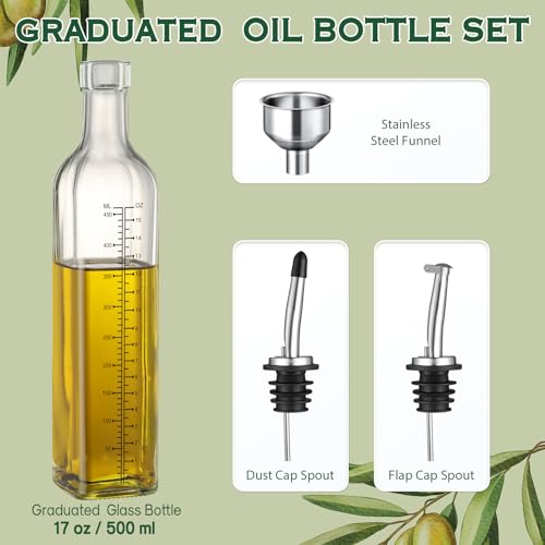 17oz Glass Olive Oil Dispenser Bottle (Clear With Measurements / 17 Ounces)