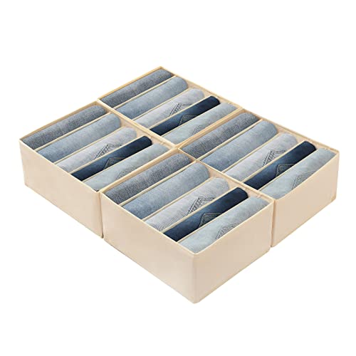 Jeans Pants Organizer for Closet (Beige / 5 Grids)
