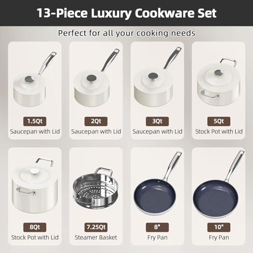 Lux 13pc Forged Lightweight Nonstick Ceramic Cookware Set (Oyster)